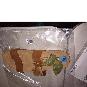 Biostep Sandals Slip On Slides Brown Leather Casual Buckle Open Toe